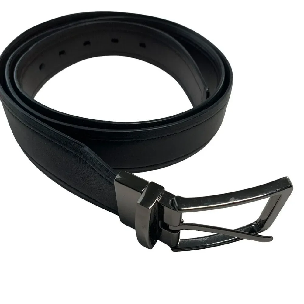 Full Grain Cowhide Leather Belt Mens Reversible Buckle Black/Brown 49 Inches